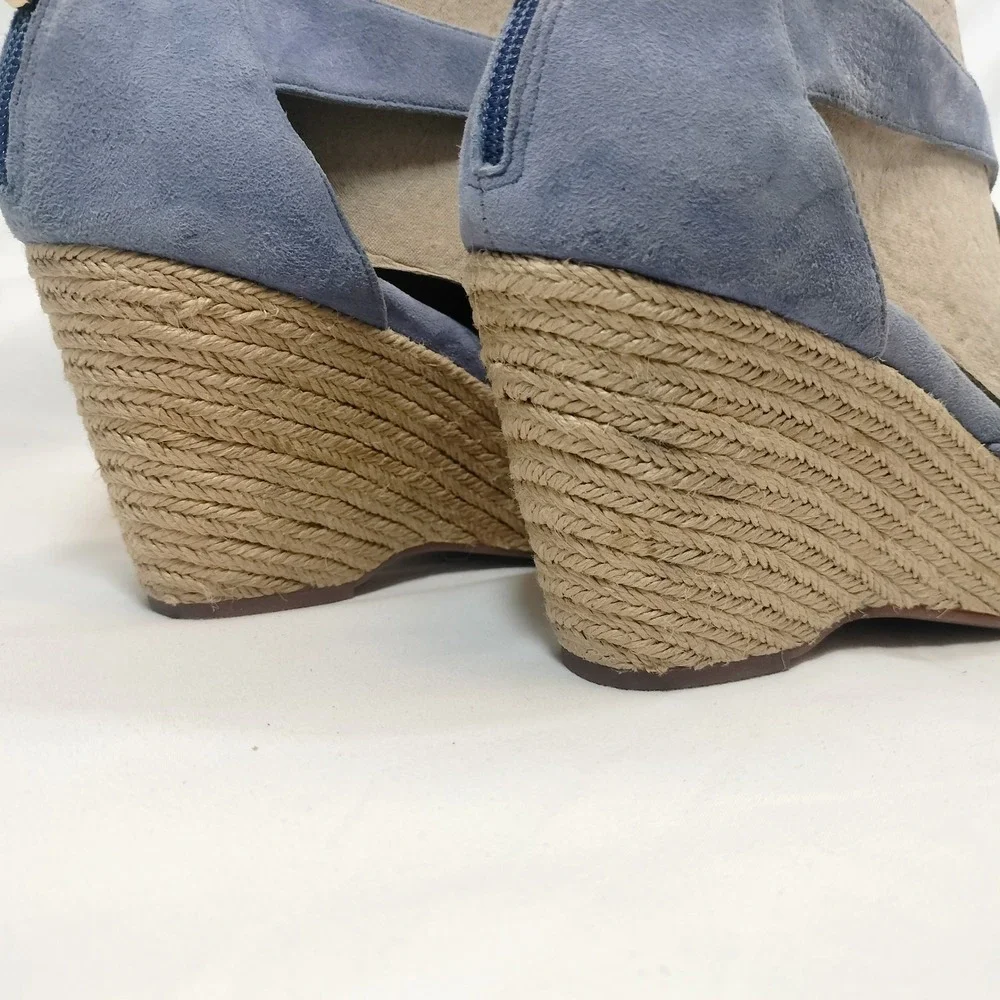 Sofft Blue Espadrille Wedge Sandals; Strappy Suede Leather Open Toe Back Zip